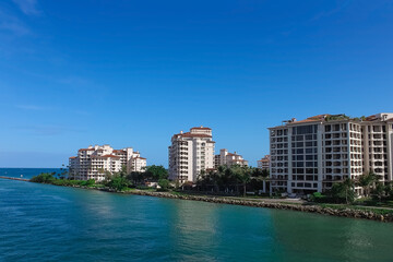 Fototapeta na wymiar Luxury apartments in port of Miami - view from cruise liner