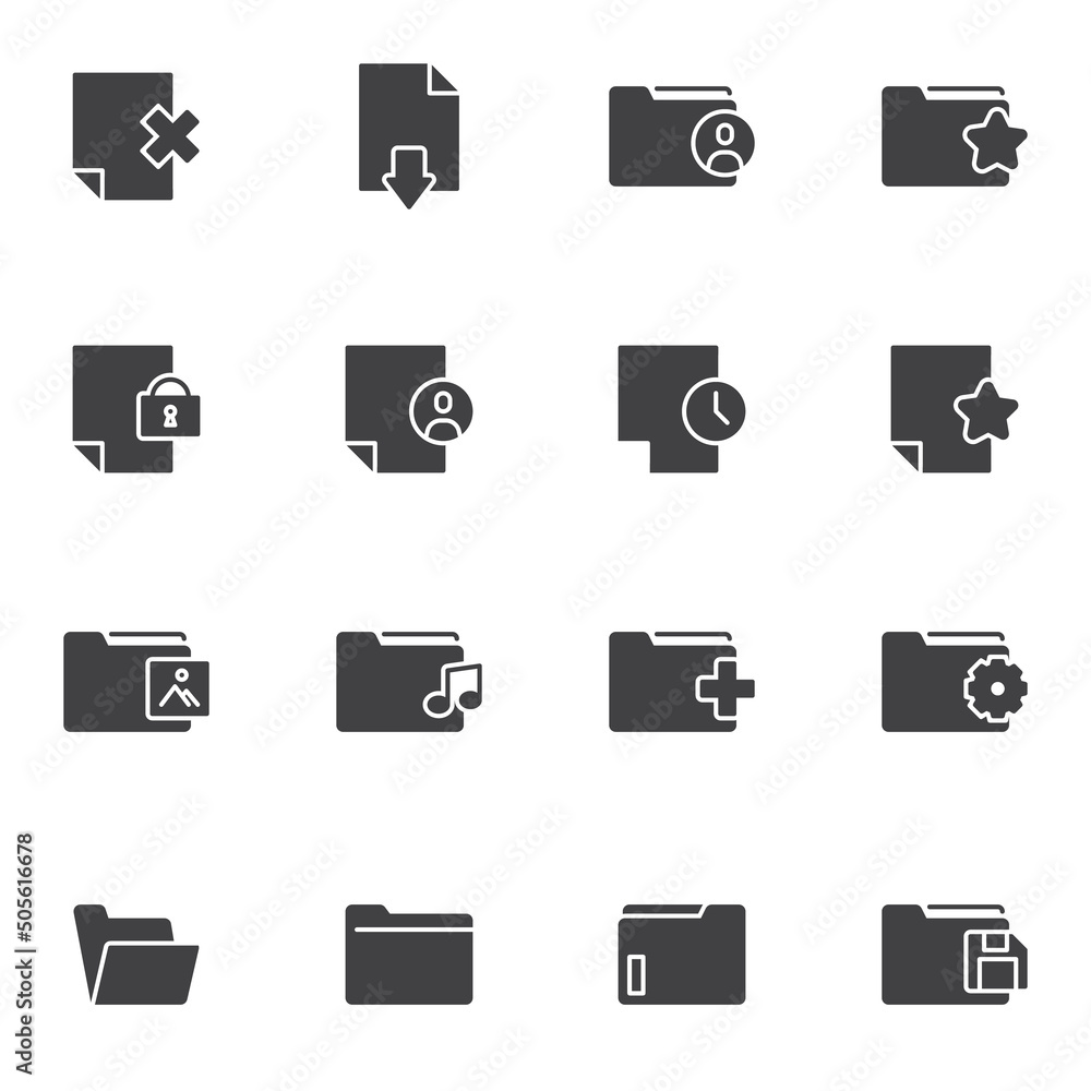 Poster files and folders vector icons set