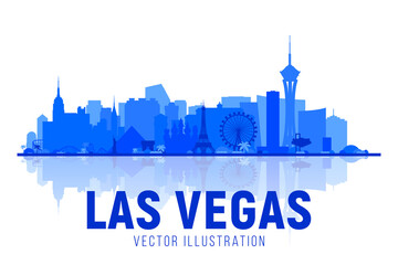 Las Vegas city silhouette skyline on whithe background. Vector Illustration. Business travel and tourism concept with modern buildings. Image for banner or web site