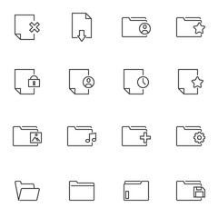 Files and folders line icons set
