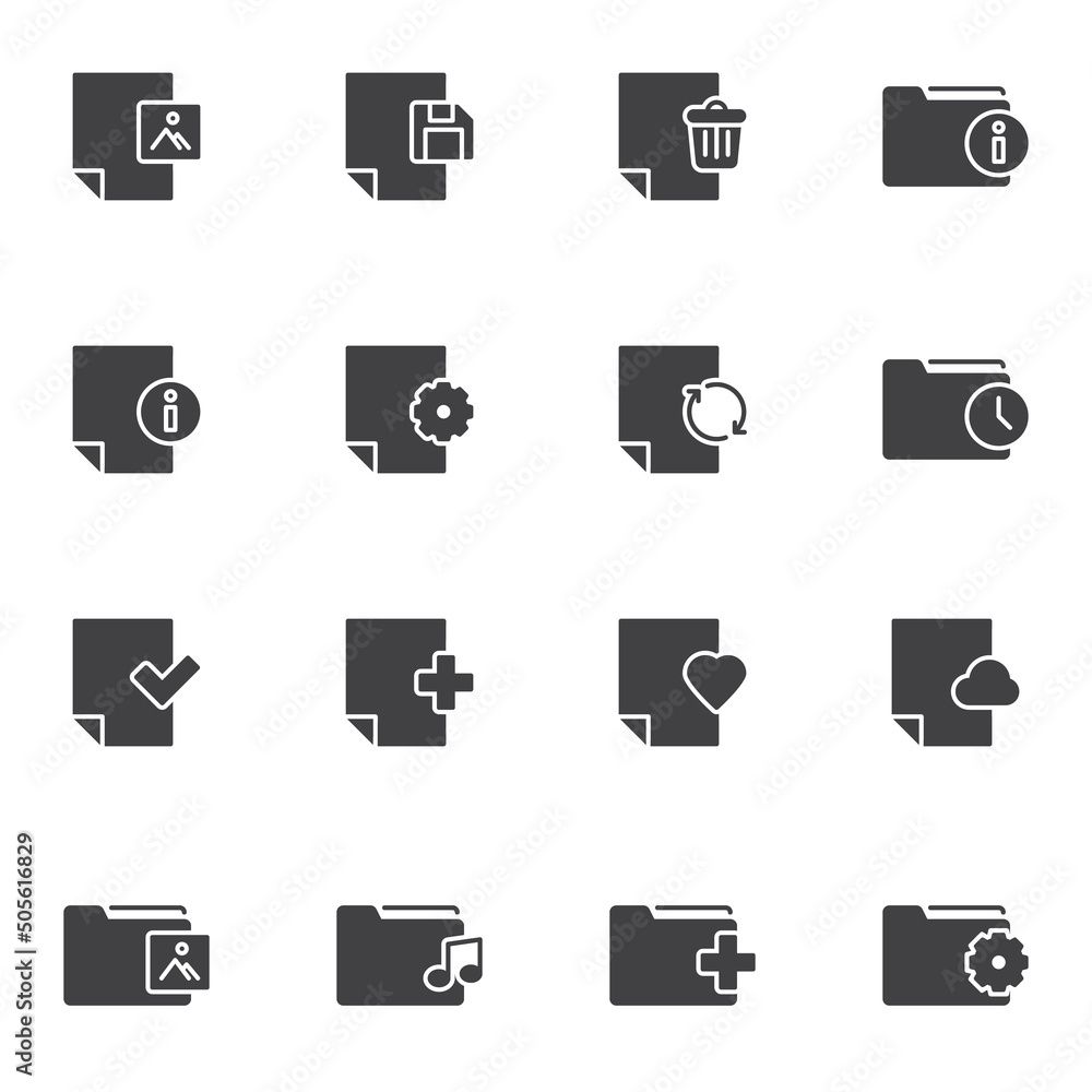 Poster folders and files vector icons set