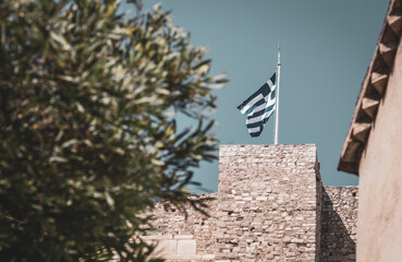 Greek flag on top of Acropolis