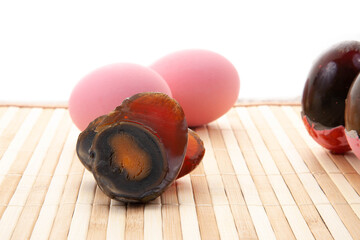 Preserved egg. Asian Traditional Food, Century Eggs  By Preserving Duck, Chicken or Quail Eggs in A...