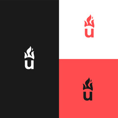 Letter u and fire flames logo set design. logo can be used as symbols, brand identity, company logo, icons, or others. © Nocturlicious