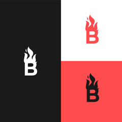 Letter B and fire flames logo set design. logo can be used as symbols, brand identity, company logo, icons, or others.