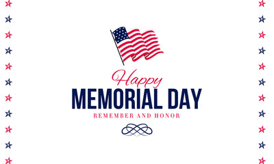 Memorial Day Remember and honor beautiful banner design, National American holiday vector illustration with USA flag