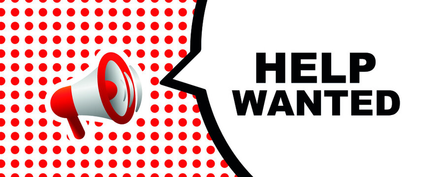 Help wanted sign on white background	