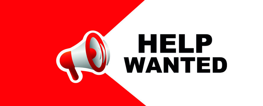 Help wanted sign on white background