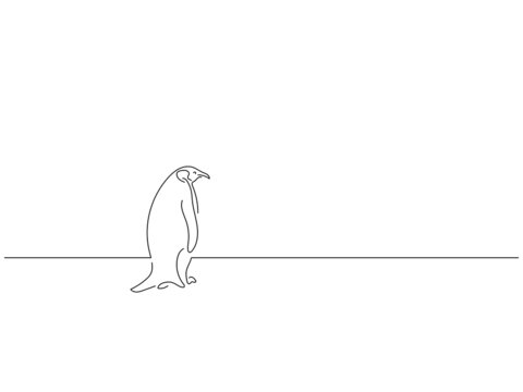 Global warming and climate change concept in line art drawing style. Composition of penguins surviving. Black linear sketch isolated on white background. Vector illustration design.
