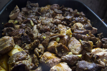 potatoes with meat and mushrooms