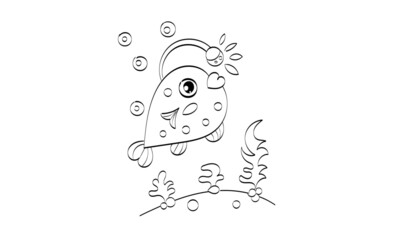 Fish Coloring page for kids and kids at heart. Printable design. 
