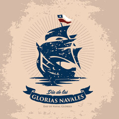 VECTORS. Editable banner for The Day of Naval Glories in Chile, also known as Battle of Iquique Day. May 21, 1879, national holiday, vintage