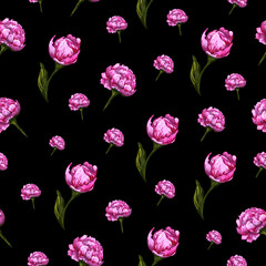 seamless pattern of decorative flowers and leaves. summer Wallpaper of pink peonies in a realistic style. vector pattern for printing, textiles,  paper.