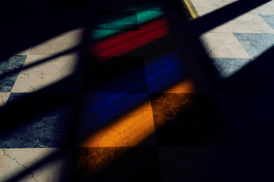 Reflected colors on the floor, selective focus.