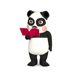 Little panda reading a book, 3d render