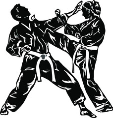 Karate kick and poses of karate techniques. Martial arts. This vector illustrates several poses of karate techniques in Silhouette vector illustration © irvan