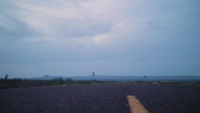 West Texas Highway at Blue Hour 4K Left to Right Dolly