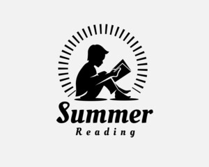 summer spirit boy reading book silhouette logo template illustration inspiration