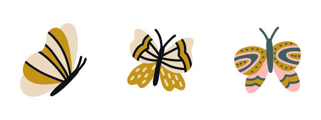 Collection of bright cute butterflies. Vector set