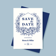 elegant wedding invitation template with flower hand drawn line art