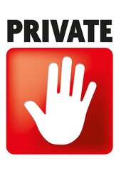 PRIVATE ZONE - sign with hand saying stop - obrazy, fototapety, plakaty