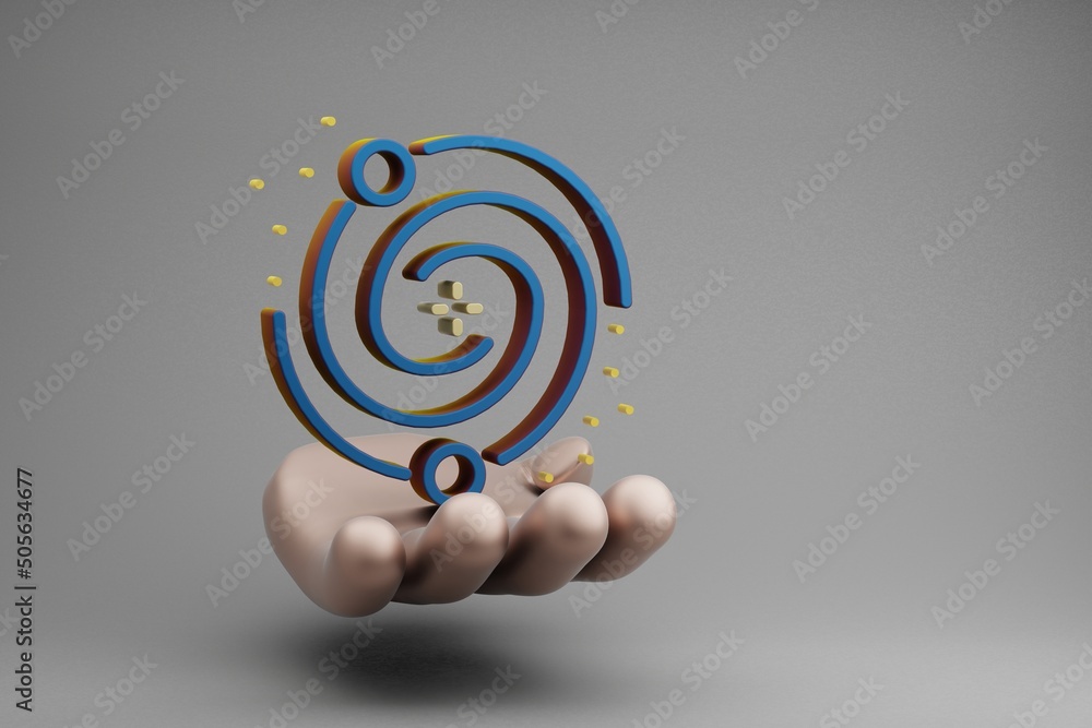 Poster beautiful abstract illustrations golden hand holding galaxy and start symbol icon on a gray backgrou