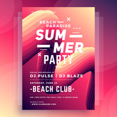 Multicolored gradient abstract dynamic flow summer beach party template design vector illustration. Vivid neon wave stripe disco event nightclub holiday invitation decorative placard place for text