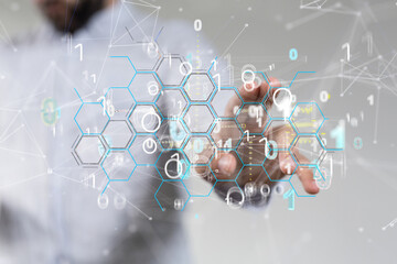 Neural network 3D illustration. Big data and cybersecurity