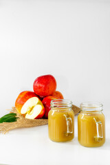 apple juice with pulp not filtered and not clarified, healthy delicious vitamin drink, banner, place for text