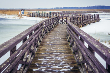 Bridge over channels of River Narew in Waniewo village, Podlasie region of Poland