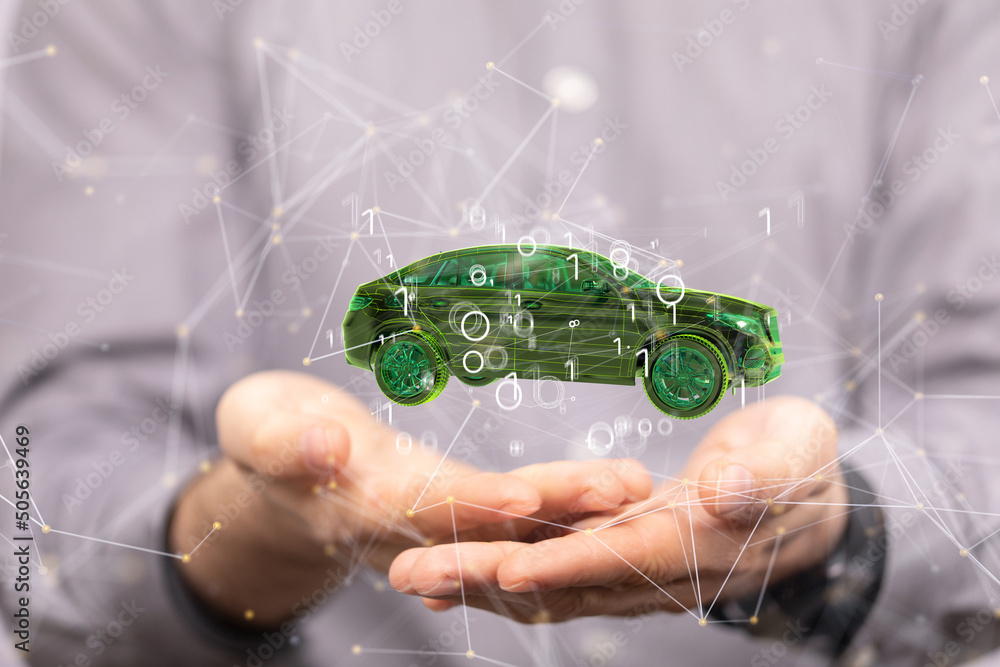 Poster Autonomous car with HUD graphic of Navigation system driving