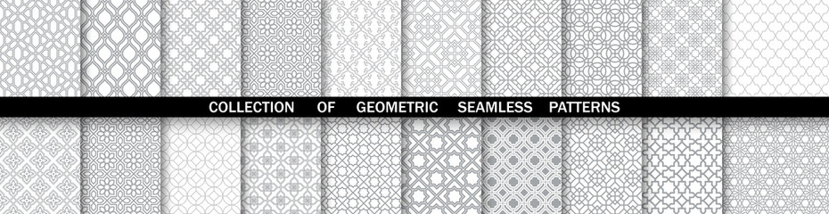 Geometric collection of gray and white patterns. Seamless vector backgrounds. Simple graphics. - obrazy, fototapety, plakaty