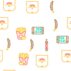 Take Away Food Service Vector Seamless Pattern Color Line Illustration