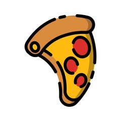Cute Pizza Slice with Red Pepperoni Flat Design Cartoon for Shirt, Poster, Gift Card, Cover, Logo, Sticker and Icon.