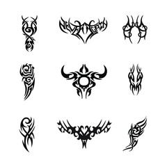 Group of tattoo patterns on white background