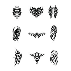 Group of tattoo patterns on white background