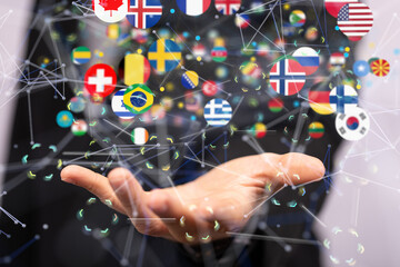 World map with all states and their flags,3d render.