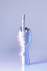 Mechanical robot arm showing middle finger doing fuck you.