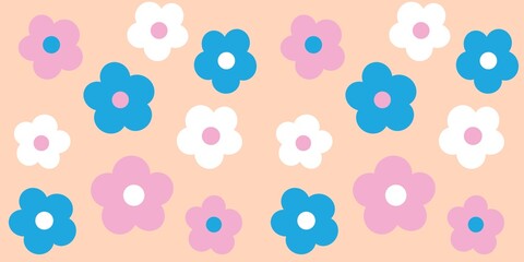 Fototapeta na wymiar Naive childish flat seamless pattern with flowers. Summer Scandinavian floral nursery print design