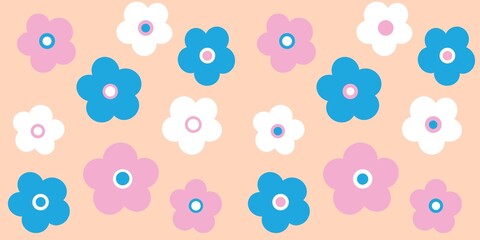 Naive childish flat seamless pattern with flowers. Summer Scandinavian floral nursery print design
