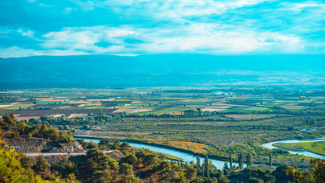 Kelkit River and agricultural fields, Erbaa, Tokat, Turkey