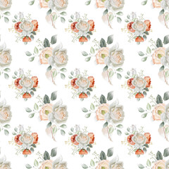 Watercolor flowers vintage seamless pattern, romantic wall art, fabric, paper