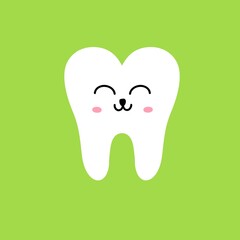 Kawaii. Cute smiley tooth. Bright illustration.