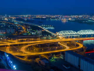 Night city. Siberian city of Krasnoyarsk. View from above