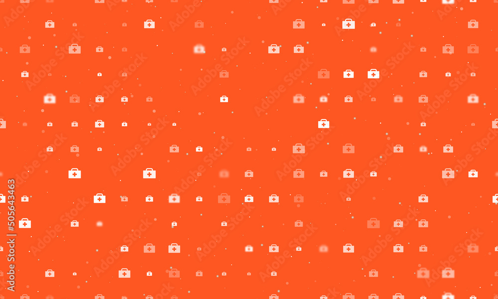Aufkleber seamless background pattern of evenly spaced white first aid symbols of different sizes and opacity.