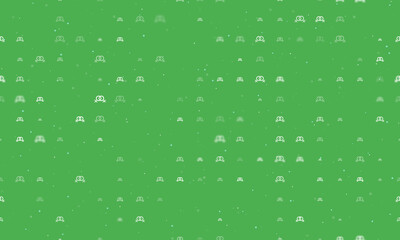 Seamless background pattern of evenly spaced white lesbian symbols of different sizes and opacity. Vector illustration on green background with stars