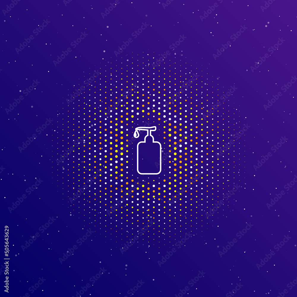 Poster a large white contour liquid soap symbol in the center, surrounded by small dots. dots of different 