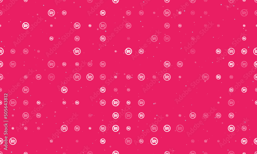Poster seamless background pattern of evenly spaced white no video symbols of different sizes and opacity. 
