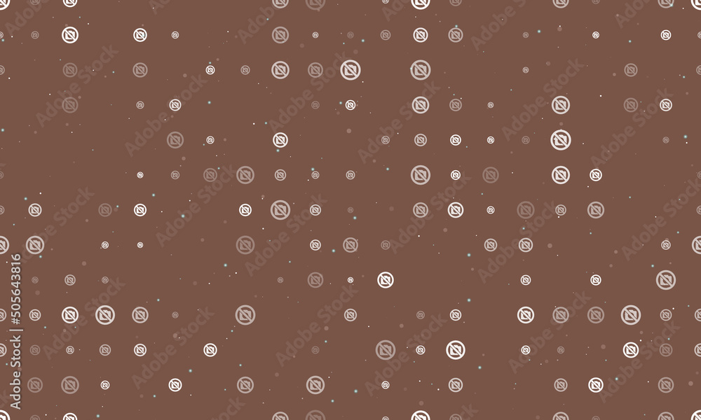 Poster seamless background pattern of evenly spaced white no photo symbols of different sizes and opacity. 