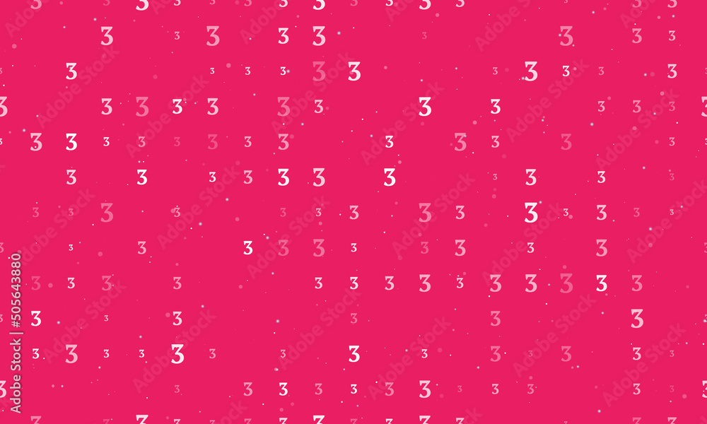 Poster seamless background pattern of evenly spaced white number three symbols of different sizes and opaci